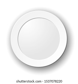 Three-dimensional white circle with space for text and shadow.