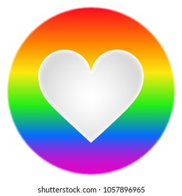 a three-dimensional white heart against the background of the balloon of the LGBT symbol of the rainbow