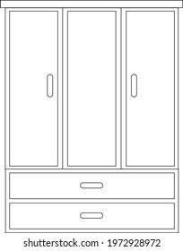 Three-door wardrobe with handles drawing layout vector illustration