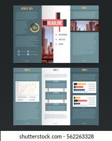 Threefold flyer template with colorful infographics graphs and editable text headlines description paragraphs and diagram legend vector illustration - Shutterstock ID 562263328