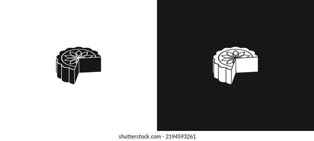 Three-fourths of mooncake flat icon for web. Simple mooncake sign web icon silhouette with invert color. Moon cake solid black icon vector design, 3d angle. Mid-Autumn Festival, Moon Festival concept