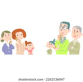 A three-generation family facing each other and thinking No outline