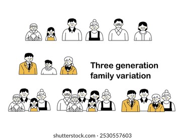 Three-Generation Family Illustration Set (Upper Body)