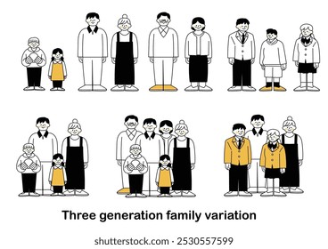 Three-Generation Family Illustration Set(whole body)

