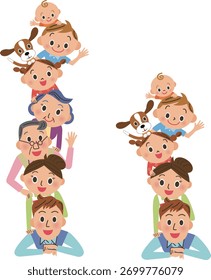 Familiares de tres generaciones y familiares alineados verticalmente
