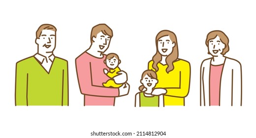 A three-generation family with smiling faces