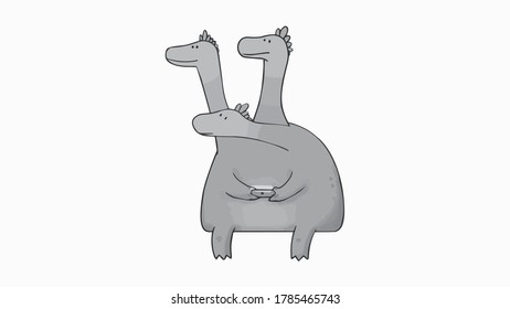 the three-headed dragon is sitting, in his hand he holds a mobile phone, the vector sketch of a cartoon.
