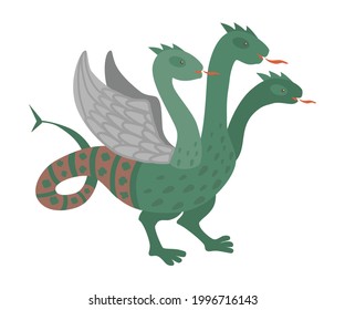 Three-headed Fire Breathing Dragon as Fabulous Medieval Character from Fairytale Vector Illustration