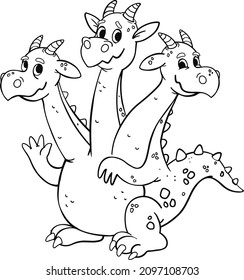 A three-headed fire-breathing dragon. Zmey Gorynych. Coloring book. Line.