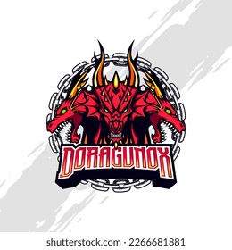 Three-Headed Golden Horned Red Dragon Mascot