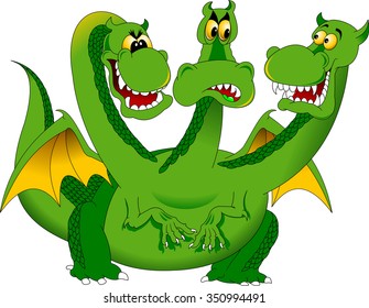 three-headed green dragon talking to himself, vector