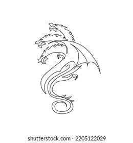 Dragón de arte de línea con tres cabezas como emblema. Ilustración vectorial como papel de impresión, patrón o fondo de pantalla, logotipo y tatuaje