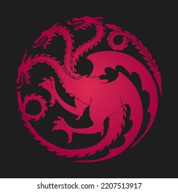 Three-headed red dragon as print, pattern, cover, poster, wallpaper or background.