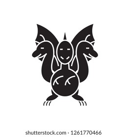 Three-headed snake black vector concept icon. Three-headed snake flat illustration, sign