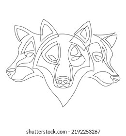 Three-headed wolf drawn in one continuous line. Design for modern tattoos, decor, logo, sports club design, gym design, advertising move, banner, poster, mascot, t-shirt printing. Isolated vector