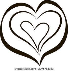 Three-layer black heart. Icon. The concept of passion and adoration. Vector illustration.