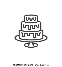 Three-layer cake line icon. linear style sign for mobile concept and web design. Three tiers cake outline vector icon. Symbol, logo illustration. Vector graphics