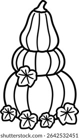Three-layer pumpkin outline flat vector design.
Autumn stacked pumpkins line art with leaf element.
fall pumpkin line art isolated.
Transparent background. 