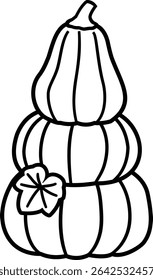 Three-layer pumpkin outline flat vector design.
Autumn stacked pumpkins line art with leaf element.
fall pumpkin line art isolated.
Transparent background. 