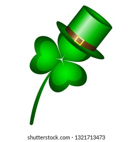 Three-leaf clover in a cap hat symbol of St. Patrick s Day