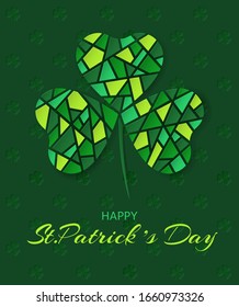 Three-leaf clover in paper style. Background with place for text. Symbol of St. Patrick's Day. Vector illustration
