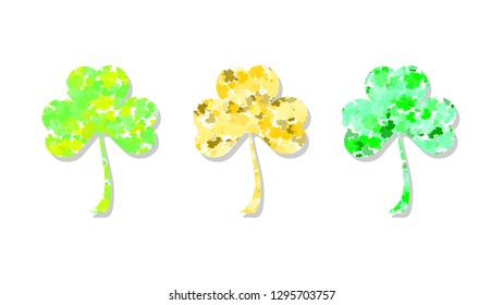 Three-leaf clover (trefoil). Element for your design: logo, design for covers, websites, posters, templates, banners, etc. The symbol of good luck, attributes of the Irish holiday St. Patrick's Day.