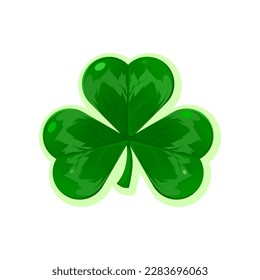 Three-leaf green clover for good luck and St. Patrick's Day. Drawing with a stroke on an isolated background. Sticker. Vector illustration.