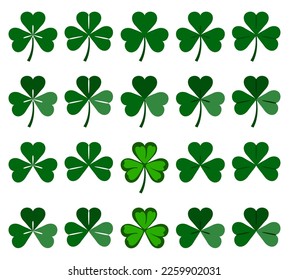 Three-leaf shamrock clover icon set. Symbol of Lucky Irish beer festival St Patrick's day. Vector Illustration.
