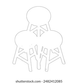three-legged set of flat stools. Three-legged stool with vibrant colors isolated on a white background. Stool icon or set of design components.