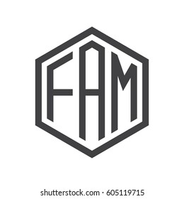 three-letter initials black hexagon logo