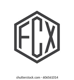 three-letter initials black hexagon logo