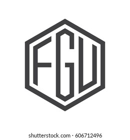 three-letter initials black hexagon logo