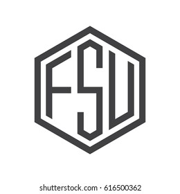 three-letter initials hexagon logo black