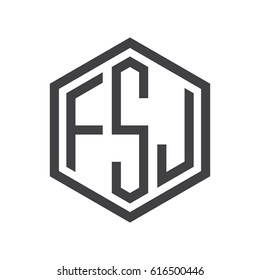 three-letter initials hexagon logo black