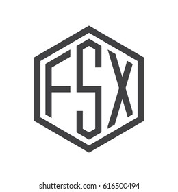 three-letter initials hexagon logo black