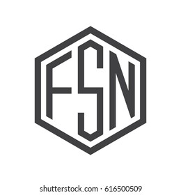 three-letter initials hexagon logo black
