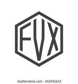 three-letter initials hexagon logo black