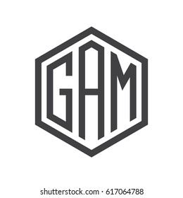 three-letter initials hexagon logo black