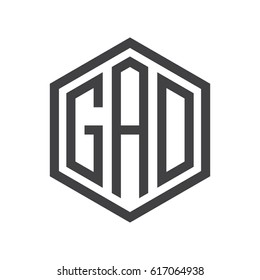 three-letter initials hexagon logo black