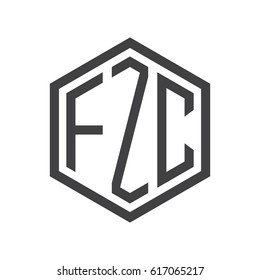 three-letter initials hexagon logo black