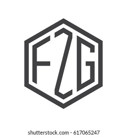 three-letter initials hexagon logo black