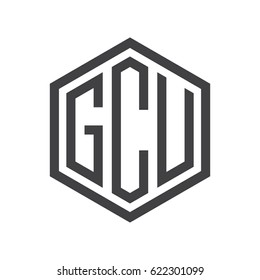 three-letter initials hexagon logo black