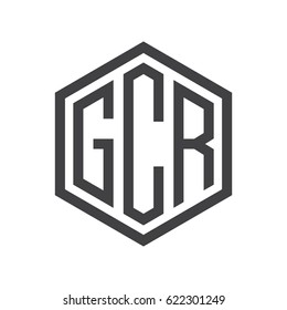 three-letter initials hexagon logo black