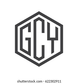 three-letter initials hexagon logo black