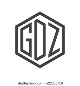 three-letter initials hexagon logo black