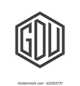 three-letter initials hexagon logo black