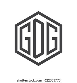 three-letter initials hexagon logo black