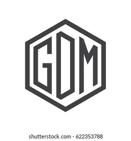 three-letter initials hexagon logo black