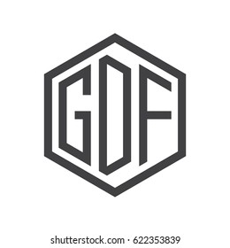 three-letter initials hexagon logo black