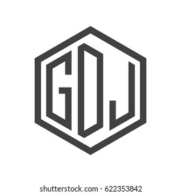 three-letter initials hexagon logo black